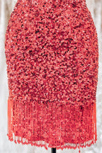 Red Lace-Up Sequins Sheath V Neck Homecoming Dress with Tassels