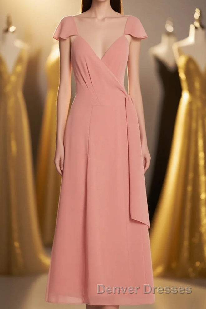 Peach Cap Sleeve Tie-Side Short Formal Dress Main image