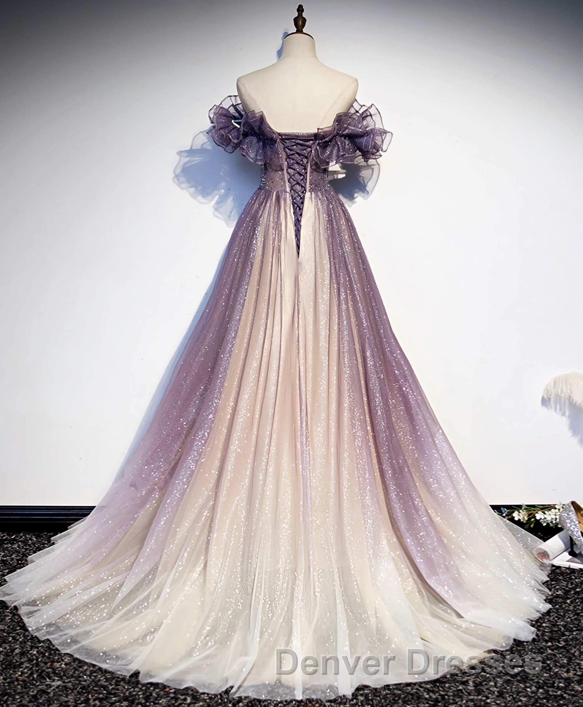 Purple Tulle Sequin Long Prom Dress, Purple Tulle Formal Dress