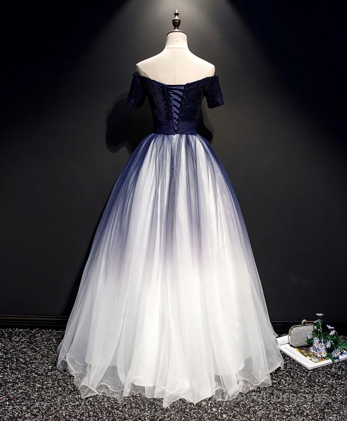Blue Tulle Lace Long Prom Dress, Blue Tulle Lace Formal Dress Secondary image
