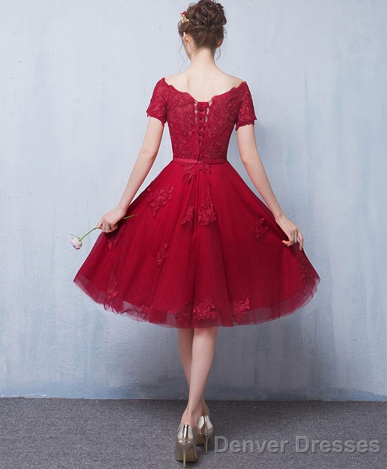 Burgundy Tulle Lace Short Prom Dress Burgundy Lace Homecoming Dress