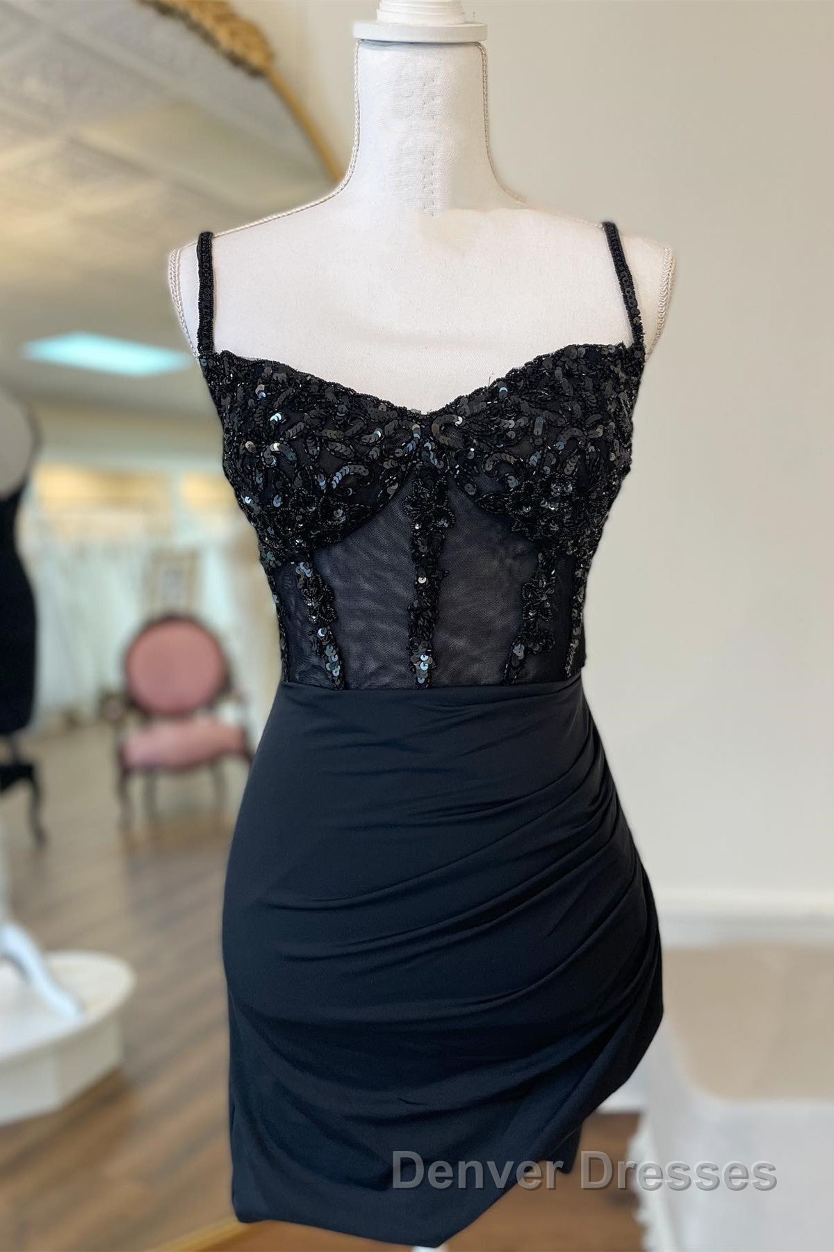 Black Straps Beaded Sheath Satin Homecoming Dress Secondary image