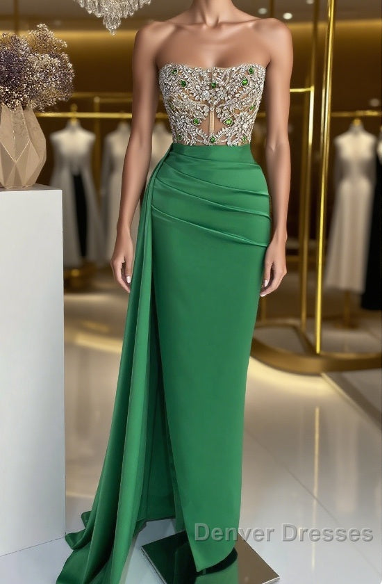 Strapless Emerald Green Mermaid Long Dress With Beads Main image