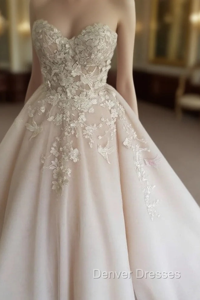 3D Floral Lace Flowers Sweetheart Wedding Ball Gown Dress Main image