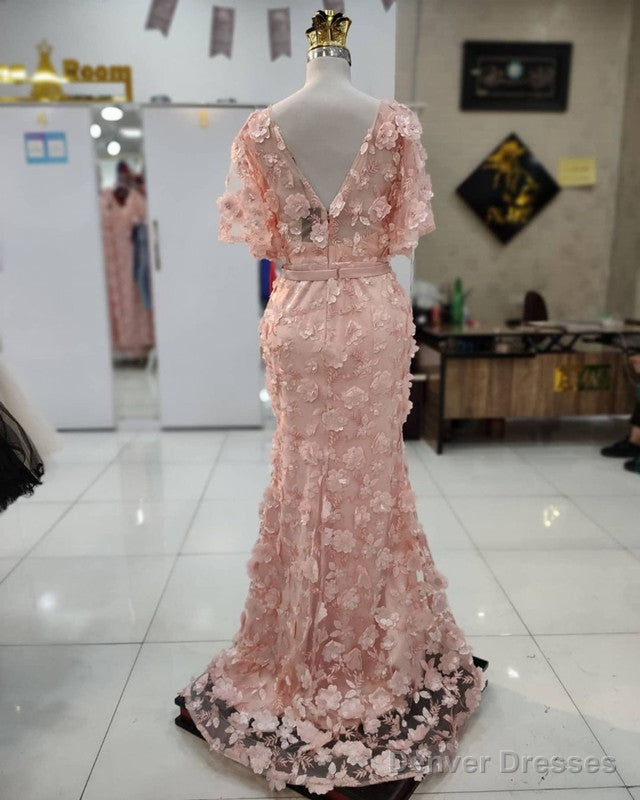 3D Lace Flowers Mermaid V Neck Puffy Sleeves Dresses Secondary image