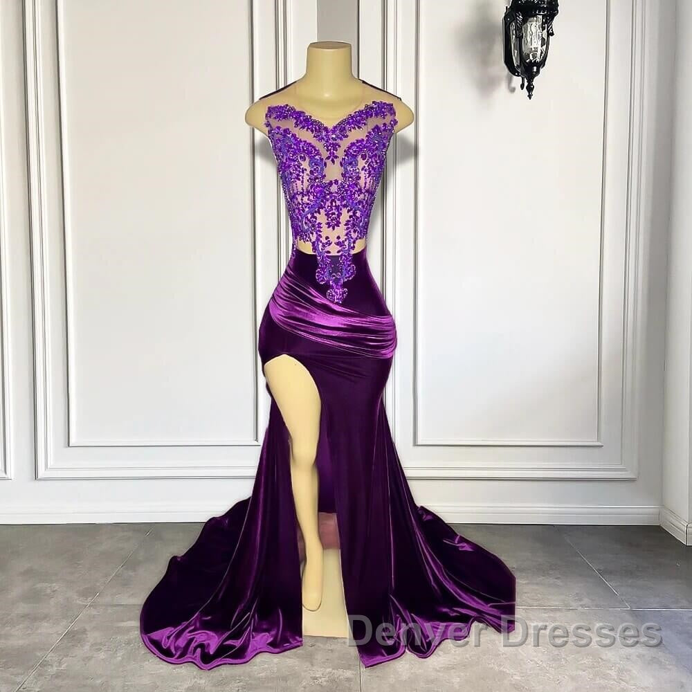 Purple Sleeveless Mermaid Prom Dress with Split Appliques Secondary image