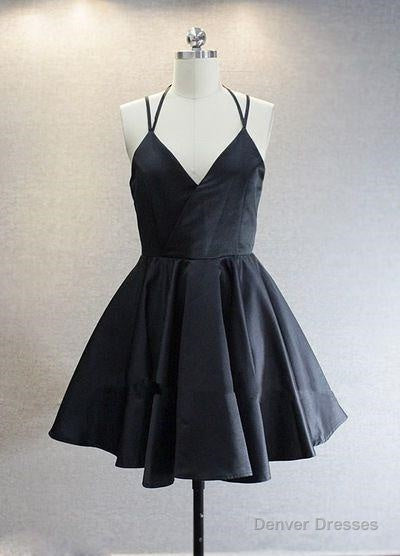 Princess/A-Line V-Neck Short Black Satin Homecoming/Prom Dresses Main image