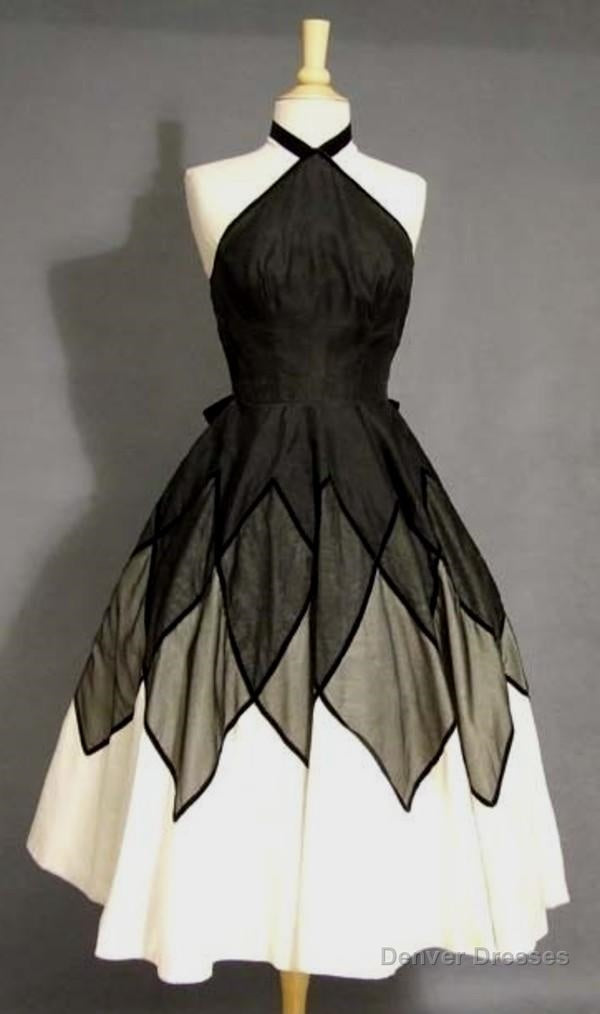 A-Line Halter Black Satin Short Homecoming Dresses Main image