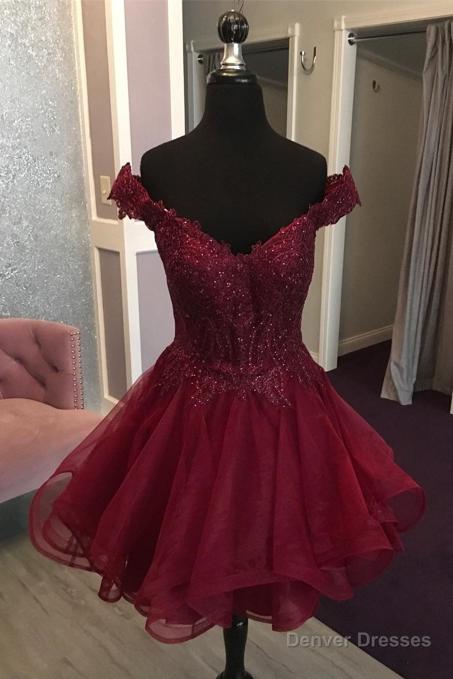 Off the Shoulder Short Burgundy Homecoming Dress