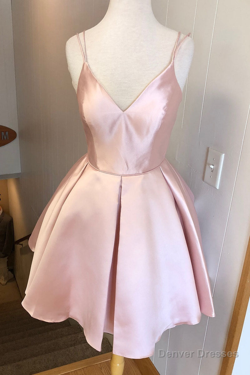 V Neck Straps Short Pink Homecoming Dress Main image
