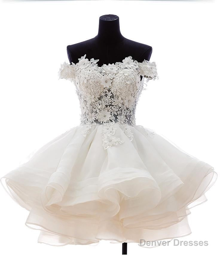 A-Line Off-the-Shoulder Appliques Short White Organza Homecoming Dress 2025 Main image