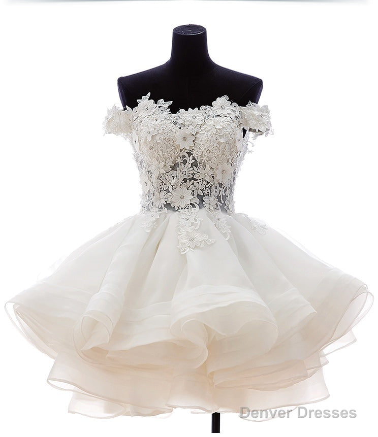 A-Line Off-the-Shoulder Appliques Short White Organza Homecoming Dress 2025 Secondary image