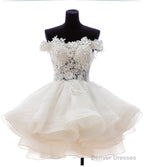 A-Line Off-the-Shoulder Appliques Short White Organza Homecoming Dress 2025