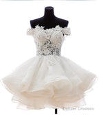 A-Line Off-the-Shoulder Appliques Short White Organza Homecoming Dress 2025
