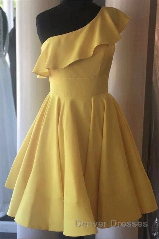 One Shoulder Ruffled Short Yellow Homecoming Dress Secondary image