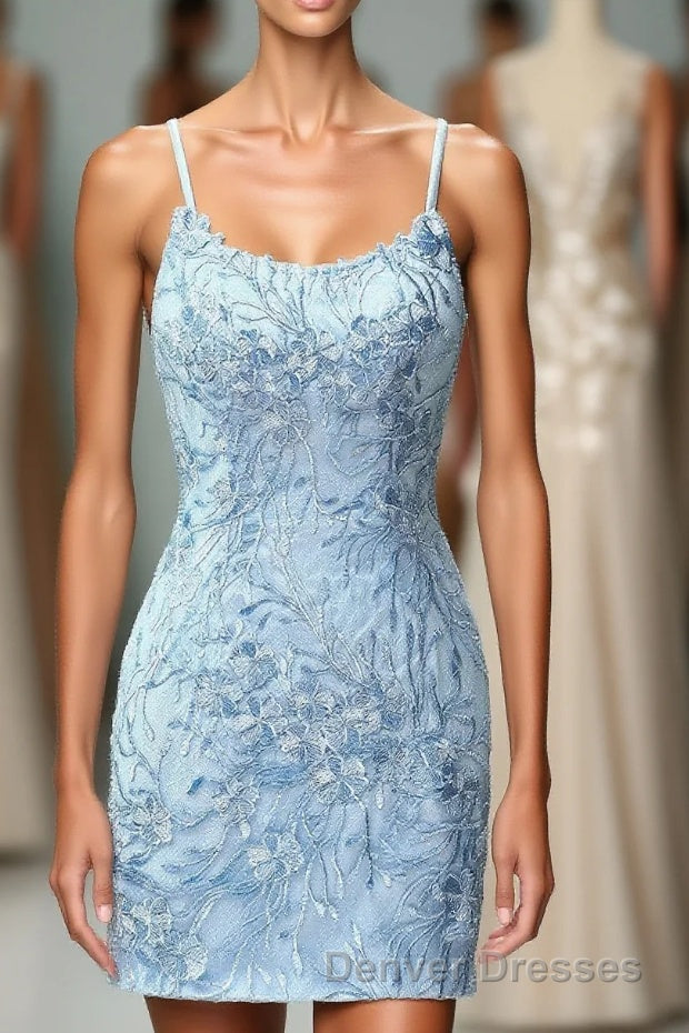 Light Blue Tight Hoco Dress with Appliques Main image