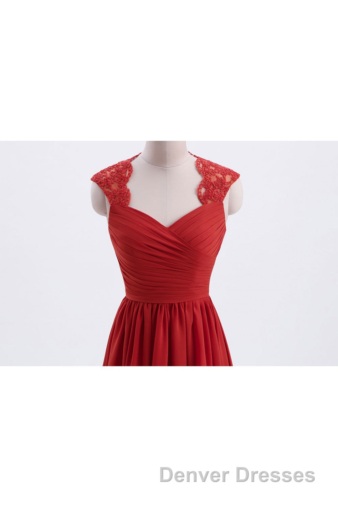 Elegant Red Chiffon Pleated A-line Long Bridesmaid Dress