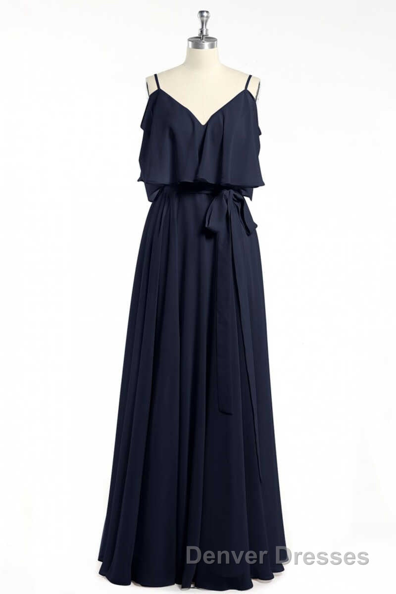 Black Chiffon V-Neck Ruffled A-Line Long Bridesmaid Dress Secondary image