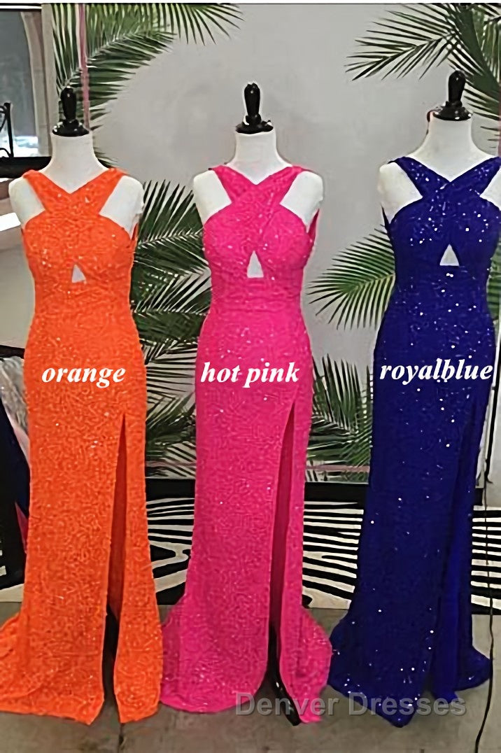 Fitted Criss Coss Neck Orange Prom Dress with Slit Secondary image