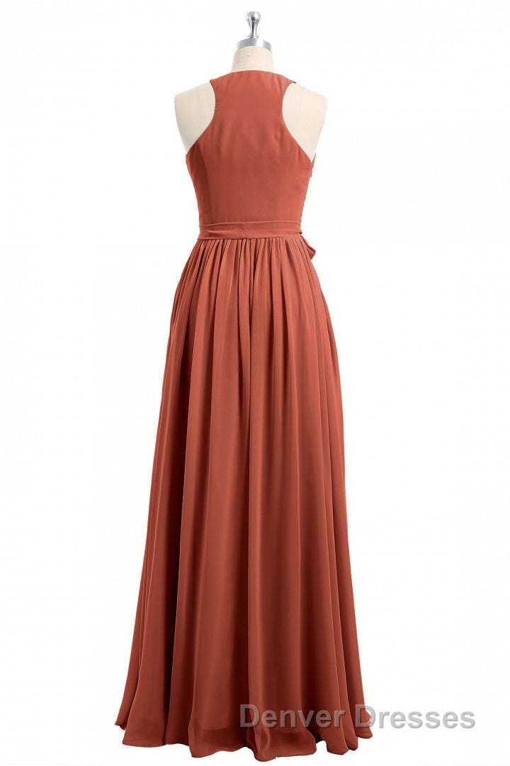 Rust Orange Wrap A-Line Long Dress Secondary image