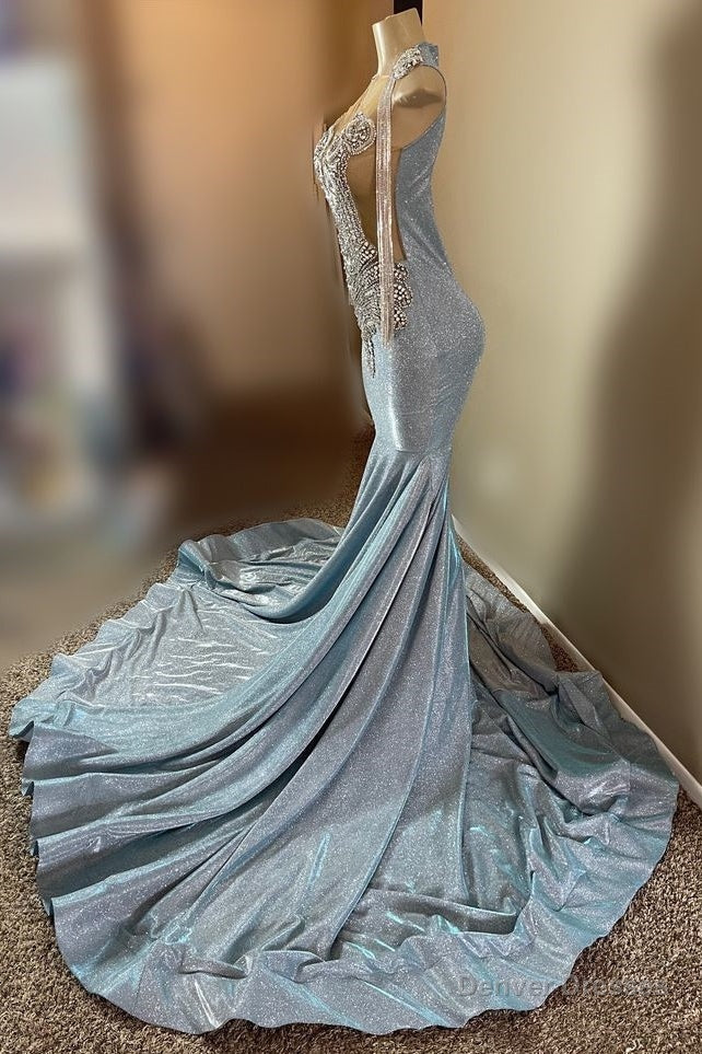 Sliver Beaded Open Back Sequin Mermaid Floor length Prom Dresses Secondary image