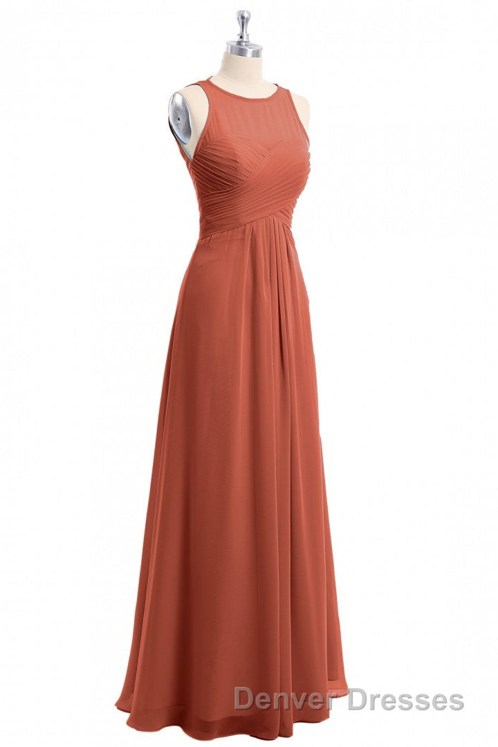 Rust Orange Crew Neck Backless A-Line Long Bridesmaid Dress Secondary image