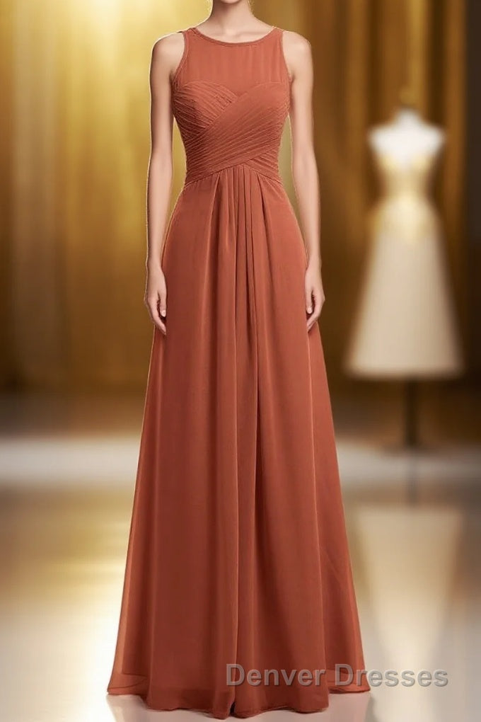 Rust Orange Crew Neck Backless A-Line Long Bridesmaid Dress Main image