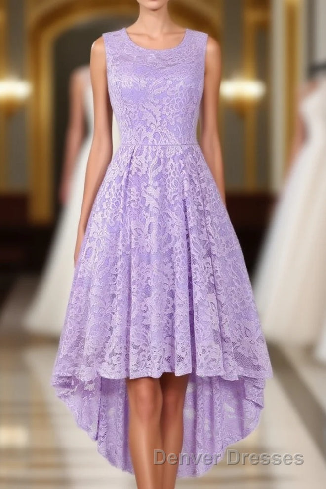 Sleeveless Hi-Low Lace Lavender Party Dress Main image