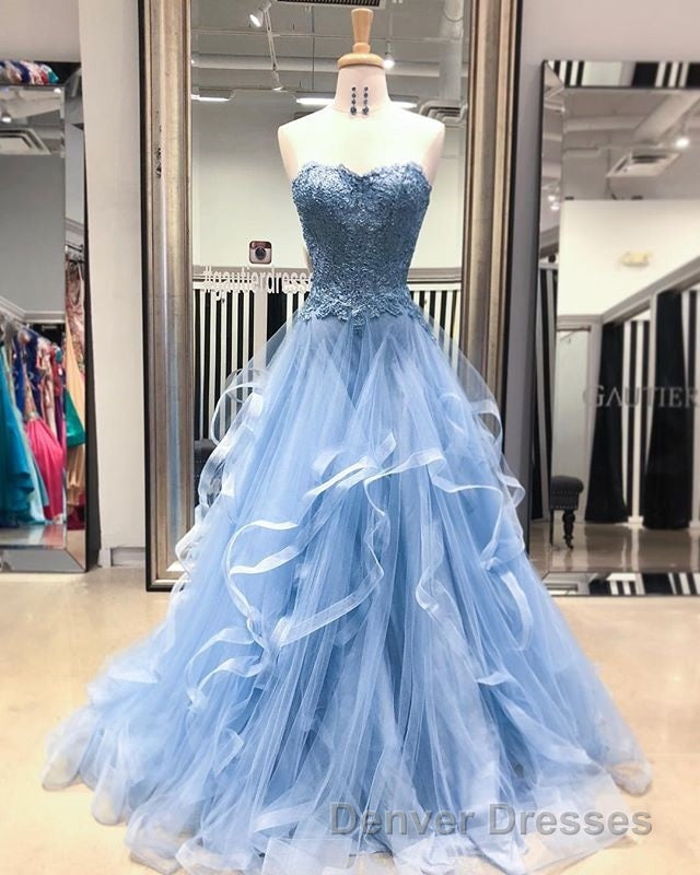 Gorgeous A Line Sweetheart Appliques Lace Prom Dress with Ruffles Secondary image