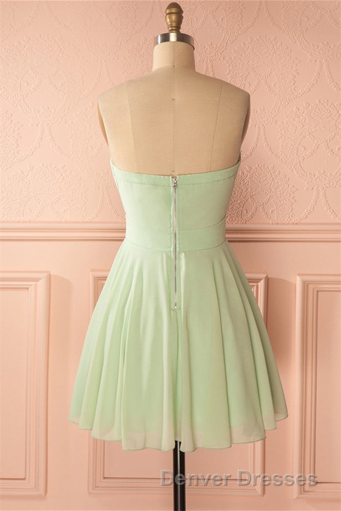 Sage Green Chiffon Strapless A-Line Short Dress Secondary image