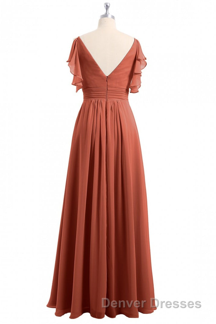 Rust Orange Cold-Shoulder A-Line Long Bridesmaid Dress Secondary image