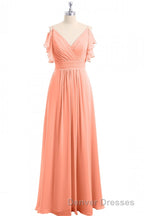 Rust Orange Cold-Shoulder A-Line Long Bridesmaid Dress