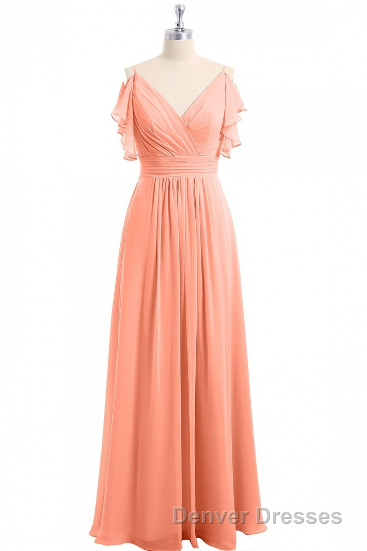Rust Orange Cold-Shoulder A-Line Long Bridesmaid Dress