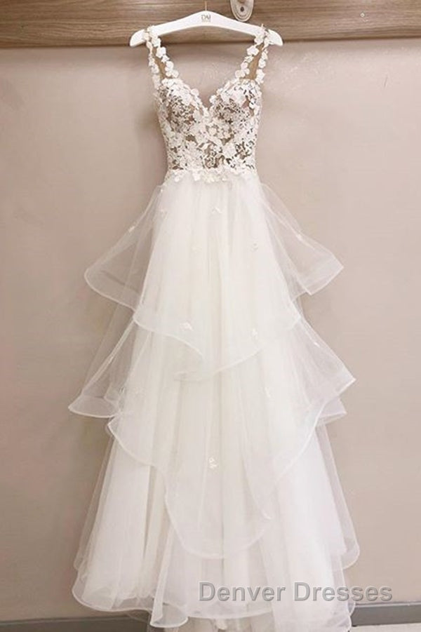 Charming Tulle Appliques V Neck Lace Wedding Dress with Ruffles Secondary image