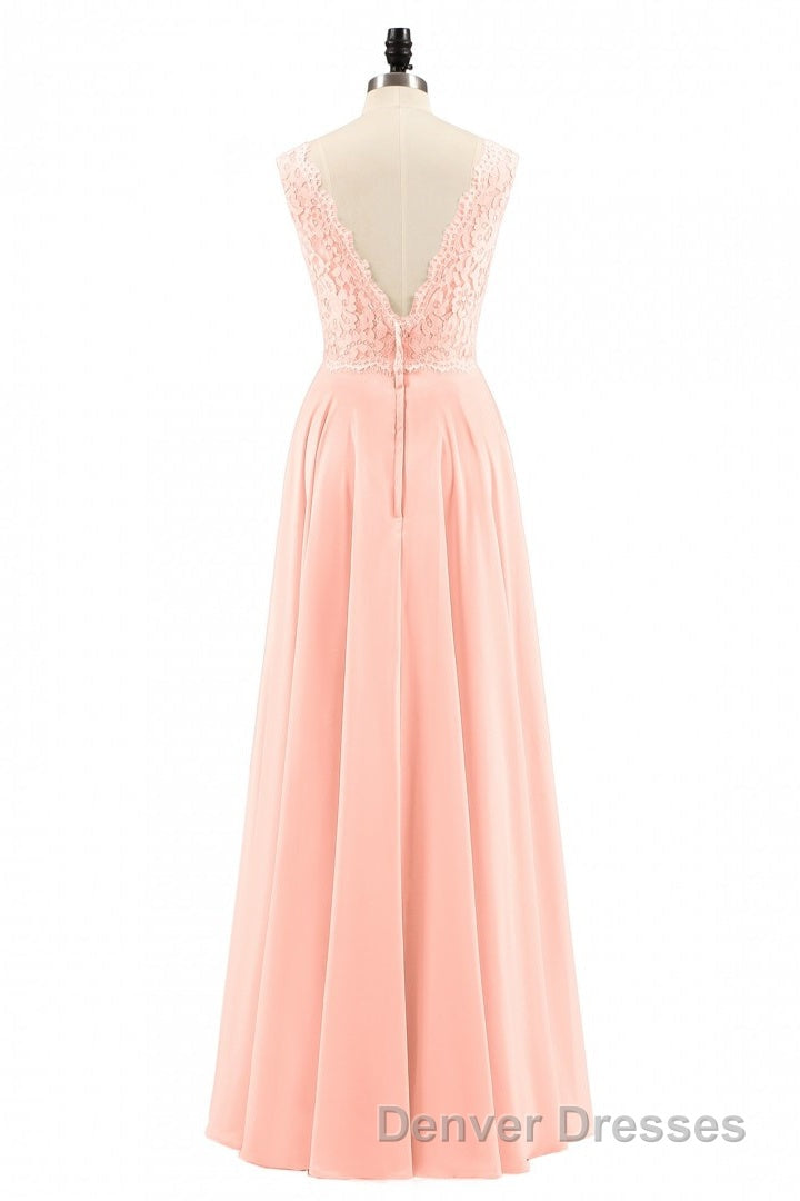 Pearl Pink Backless A-Line Long Bridesmaid Dress
