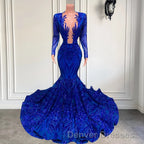 Hot Sparkle Royal Blue Sequin Long sleeves Mermaid Prom Dress