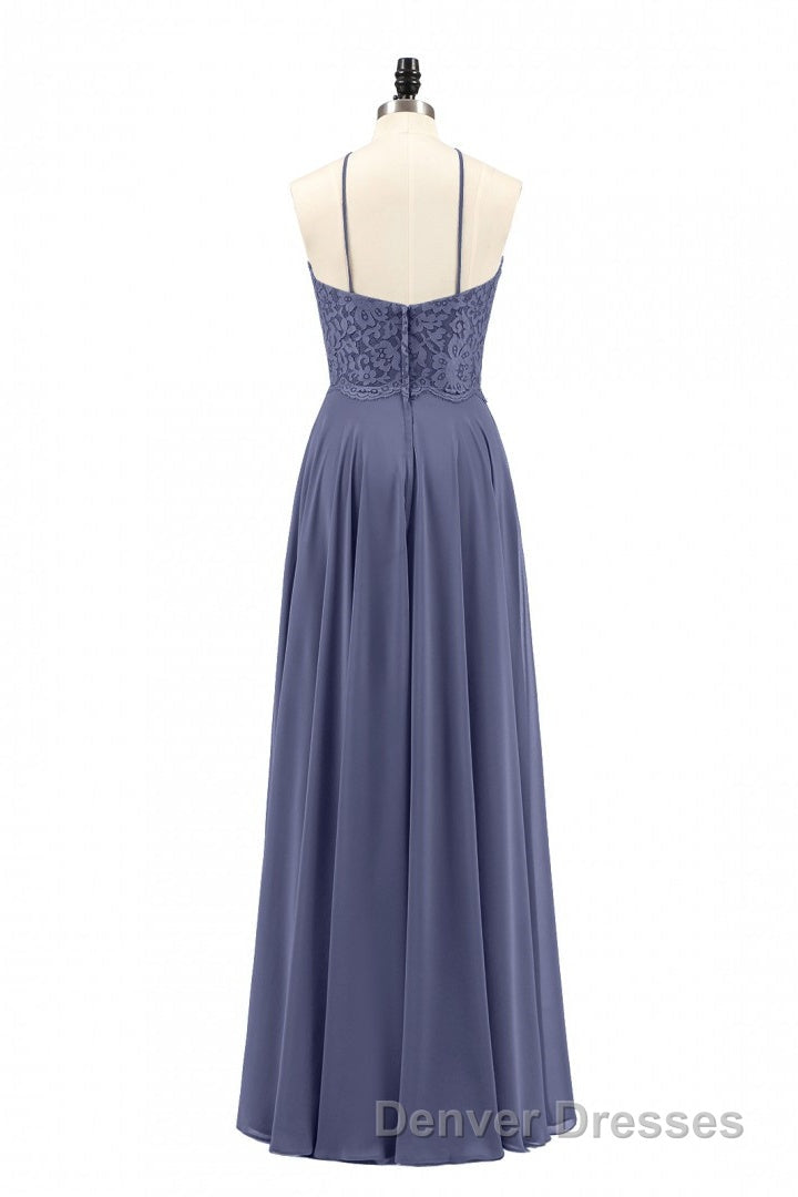 Navy Blue Chiffon Halter Backless A-Line Long Bridesmaid Dress Secondary image