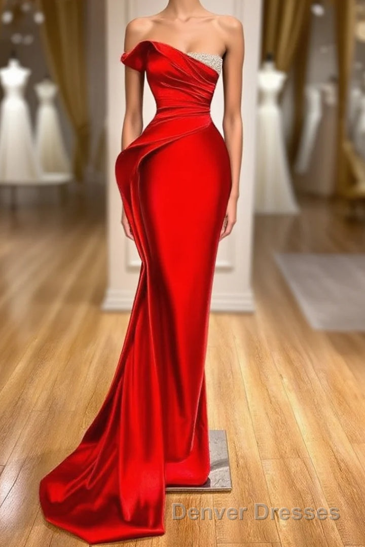 Sexy Red Mermaid Long Prom Dress With Beads Ruffles Main image