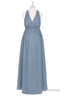 Dusty Blue Halter Backless Maternity Bridesmaid Dress