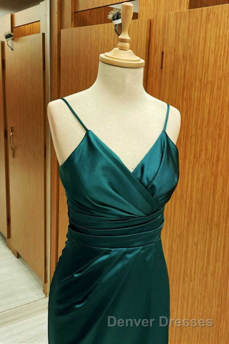 Hunter Green Satin Spaghetti Straps Short Bridesmaid Dress Secondary image