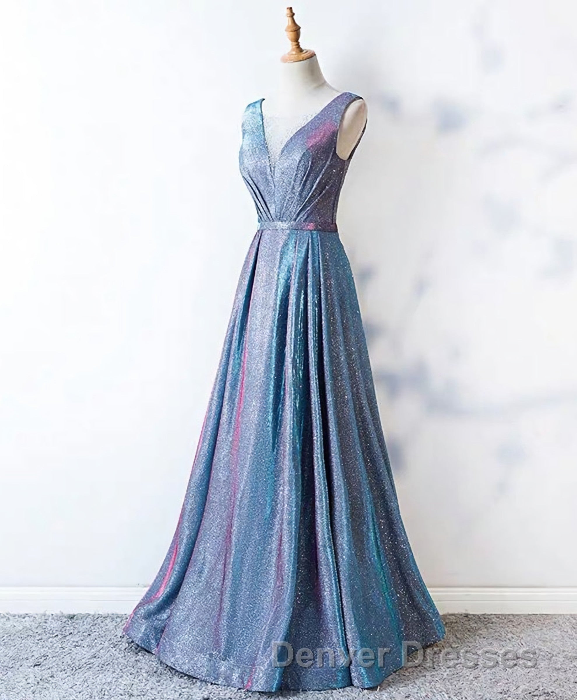 Unique Blue Sequin Long Prom Dress, Blue Formal Dress Secondary image