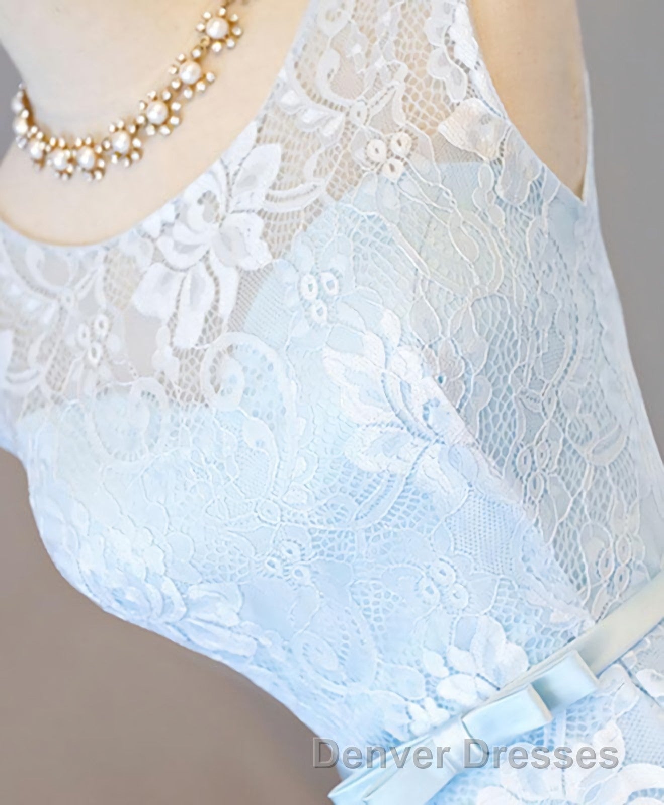 Light Blue Lace High Low Prom Dress, Homecoming Dress