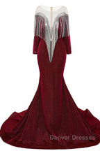 Deep V-neck Shiny Royal Blue Long sleeves Mermaid Prom Dress