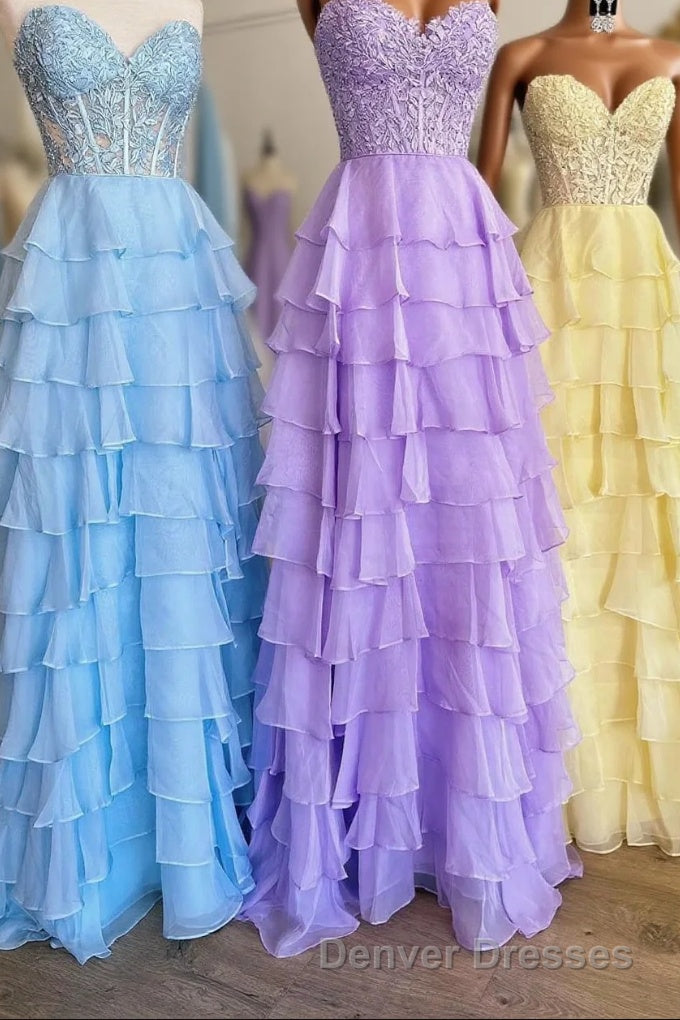 Lavender Illusion Halter Flower Appliques Multi-Layers Long Prom Dress Main image