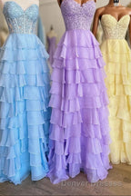 Lavender Illusion Halter Flower Appliques Multi-Layers Long Prom Dress