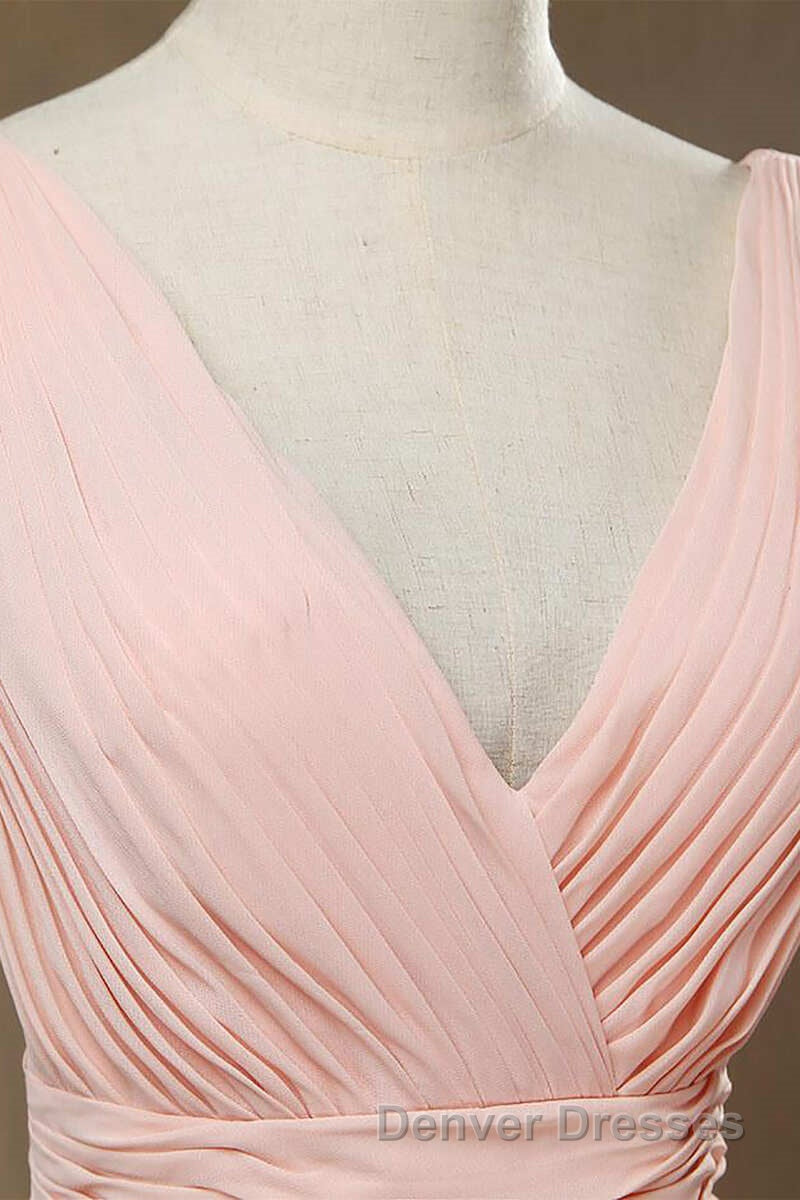 Elegant Plush Pink V-Neck Open Back A-Line Long Bridesmaid Dress Secondary image
