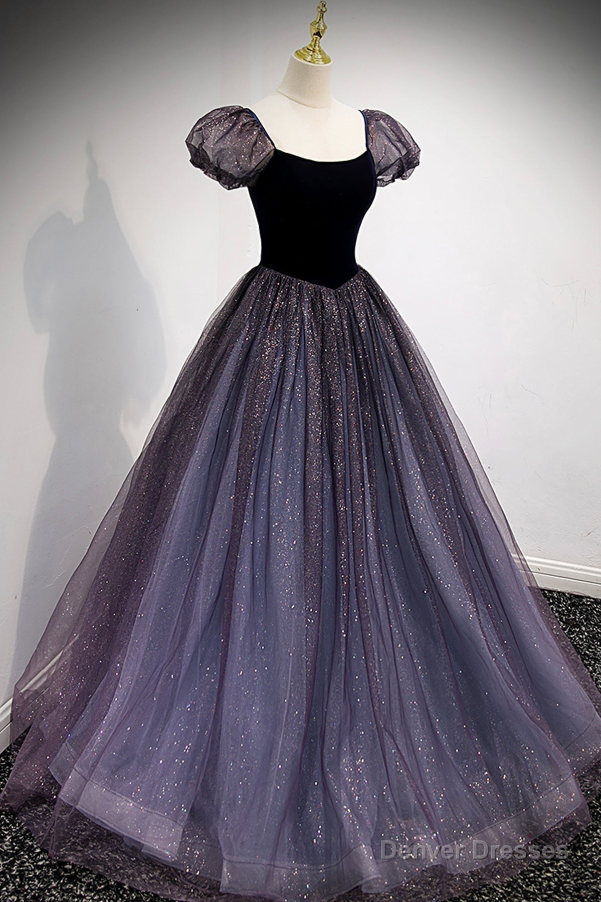 Purple Velvet Tulle Long Prom Dresses, A-Line Evening Dresses Secondary image