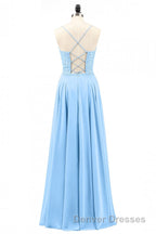 Light Blue Sweetheart Lace-Up A-Line Long Bridesmaid Dress