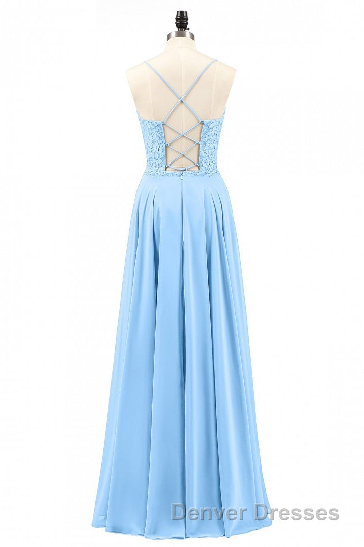 Light Blue Sweetheart Lace-Up A-Line Long Bridesmaid Dress