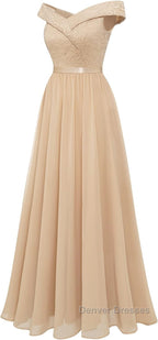 Womens Lace Bridesmaid Dress A-Line Off Shoulder Floral Lace Chiffon Prom Dress